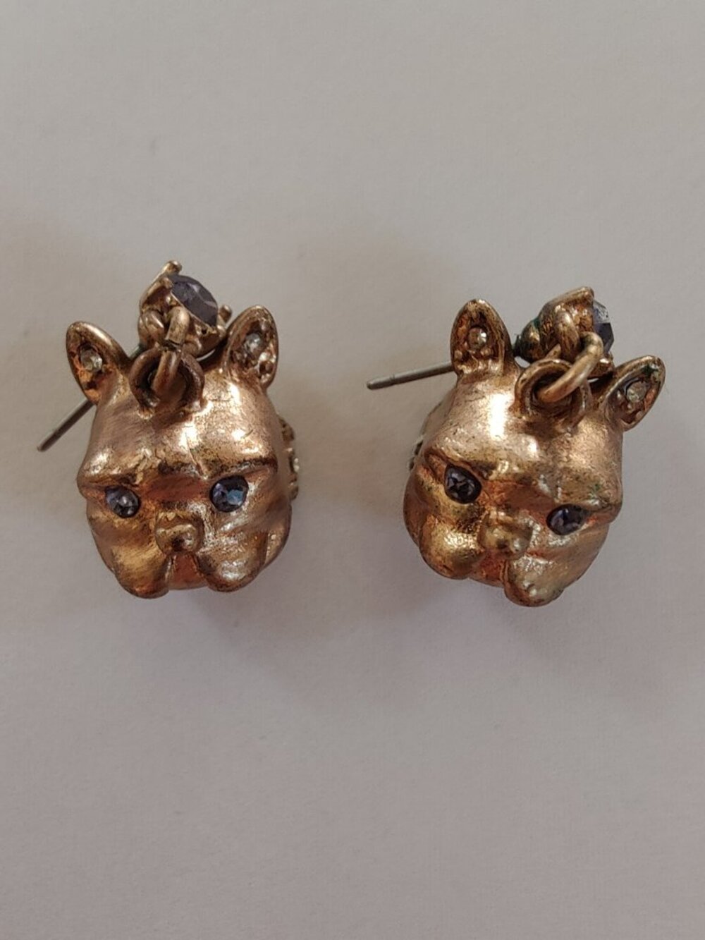 Betsey Johnson Bronze Dog Drop Earrings with Purple Stone